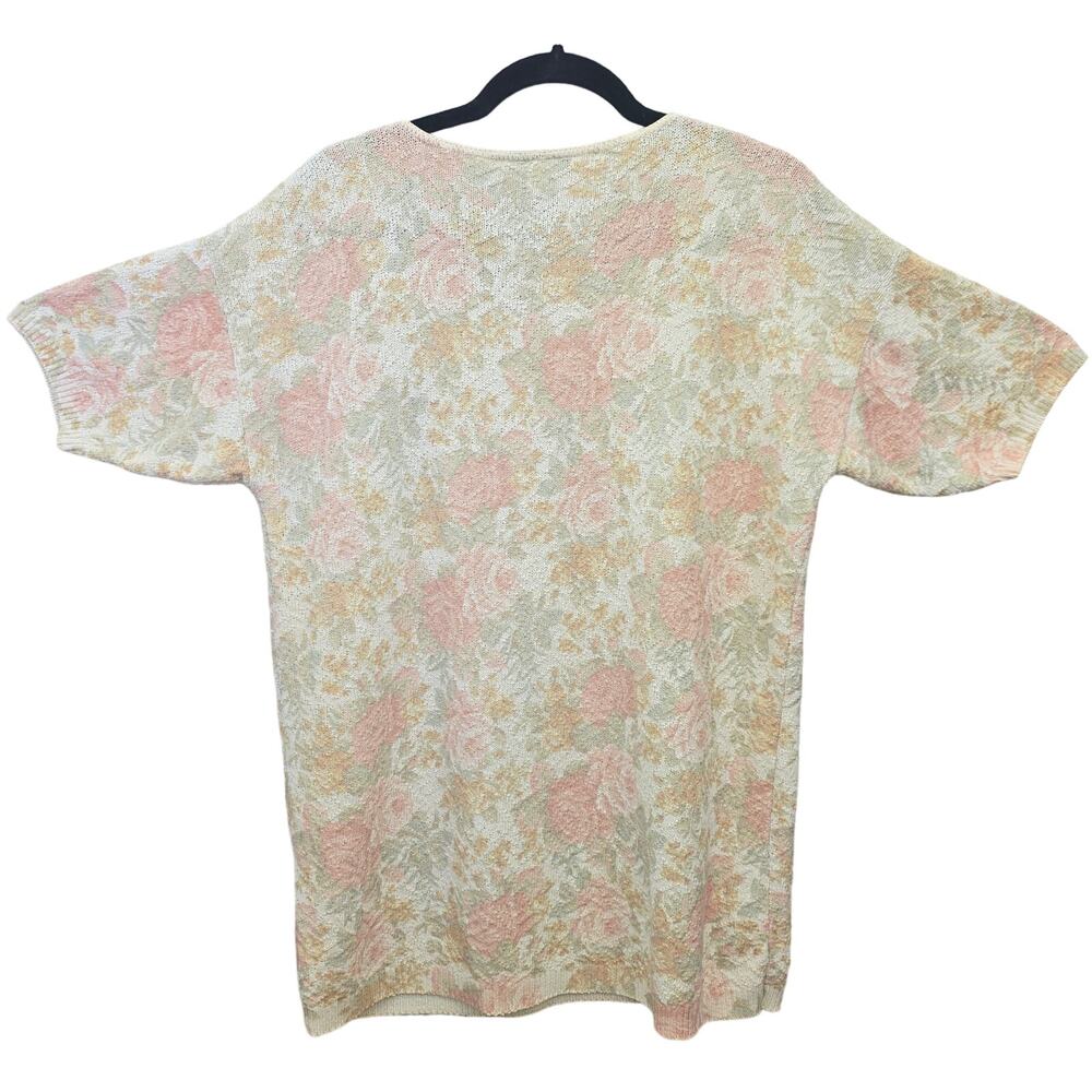United States Sweaters Knit Top Medium Beige Pink VTG Victorian Antique Floral - Picture 2 of 11